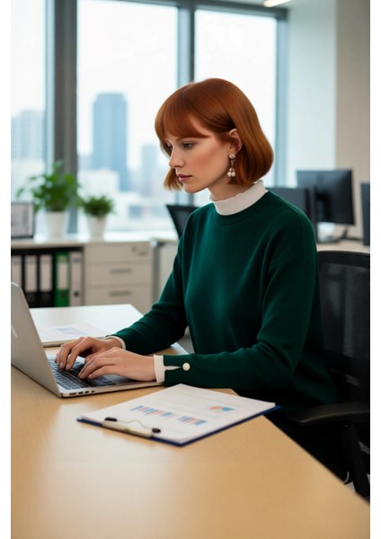 Kadın Feminine Persona Kışlık Regular Kalıp Düşük Kol Pike Dokuma Düz Desen Tunik Kazak Modeli