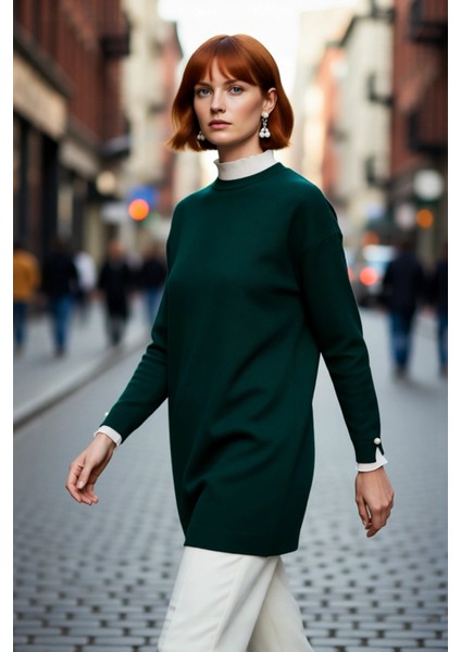 Kadın Feminine Persona Kışlık Regular Kalıp Düşük Kol Pike Dokuma Düz Desen Tunik Kazak Modeli fırsatları