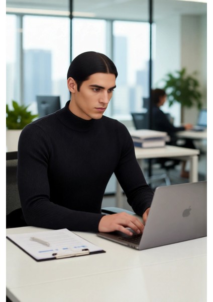 Erkek Fitted Dik Yaka Uzun Kol Triko Kazak Günlük Şıklık ve Konfor Için Ideal Seçim Kaliteli