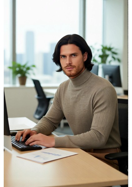 Erkekler Için Düz Desen Balıkçı Yaka Akrilik Triko Kazak Kış Sezonunda Rahatlığı ve Zarafeti