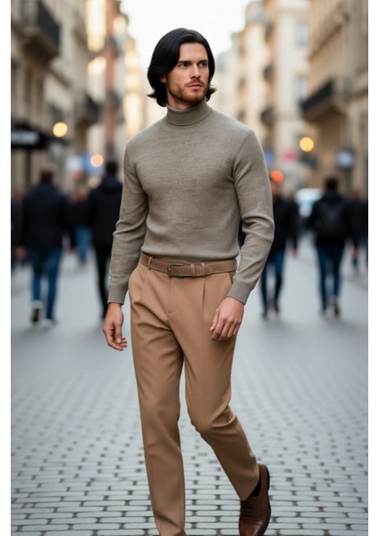 Erkekler Için Düz Desen Balıkçı Yaka Akrilik Triko Kazak Kış Sezonunda Rahatlığı ve Zarafeti fırsatları