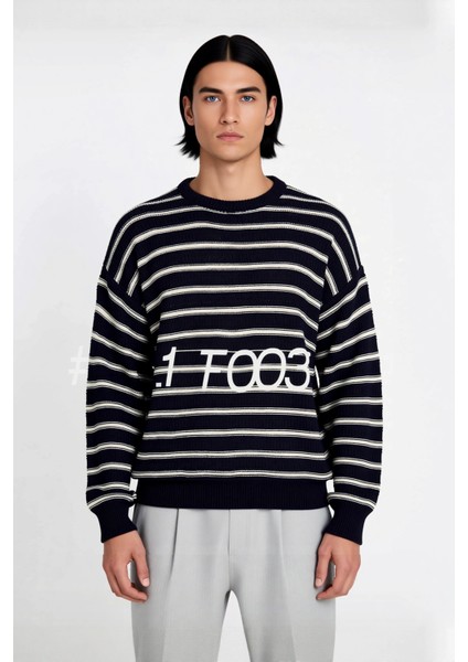 Unisex Basic Bisiklet Yaka Çizgili Triko Kazak Modern ve Rahat Kış Kombinleri Için Ideal Bir Parça