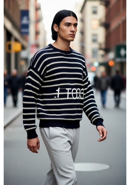 Unisex Basic Bisiklet Yaka Çizgili Triko Kazak Modern ve Rahat Kış Kombinleri Için Ideal Bir Parça modelleri