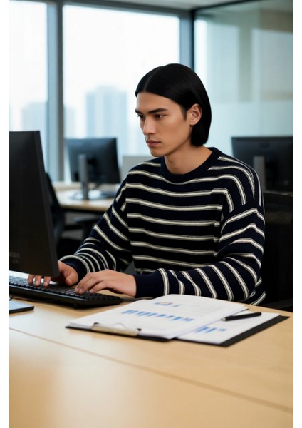 Unisex Basic Bisiklet Yaka Çizgili Triko Kazak Modern ve Rahat Kış Kombinleri Için Ideal Bir Parça fırsatları