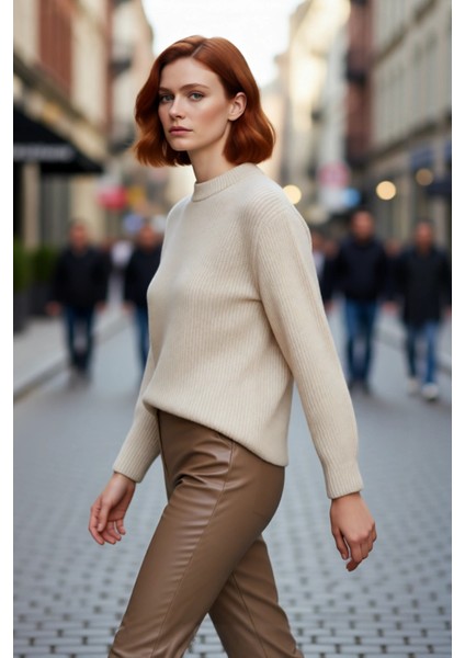 Kadın Basic Oversize Bisiklet Yaka Uzun Kol Triko Kazak Günlük Konforlu Şık Kışlık Giyim Kaliteli modelleri