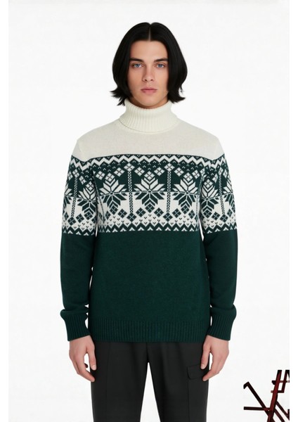 Erkek Basic Siluet Balıkçı Yaka Regular Kalıp Etnik Desenli Uzun Kollu Triko Kazak Günlük Giyimde fiyatları