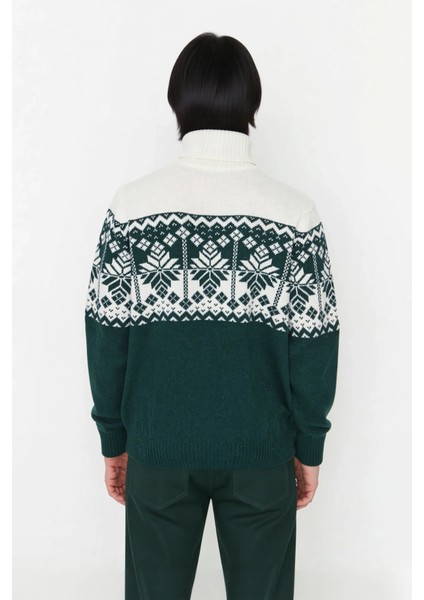 Erkek Basic Siluet Balıkçı Yaka Regular Kalıp Etnik Desenli Uzun Kollu Triko Kazak Günlük Giyimde modelleri