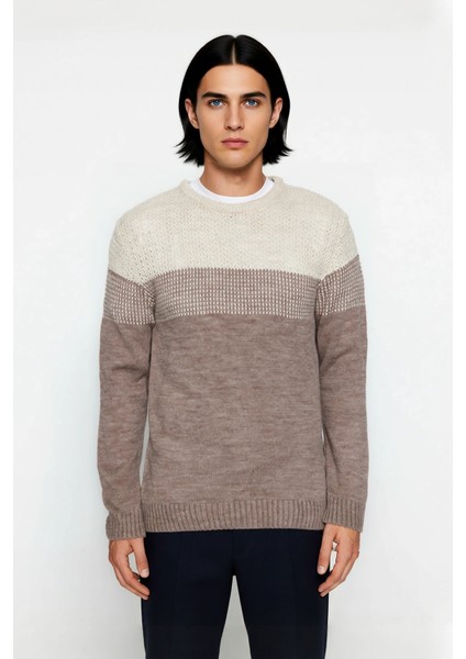 Erkek Rahat Kesim Bisiklet Yaka Renk Bloklu Akrilik Triko Kazak Soğuk Havalar Için Mükemmel fiyatları