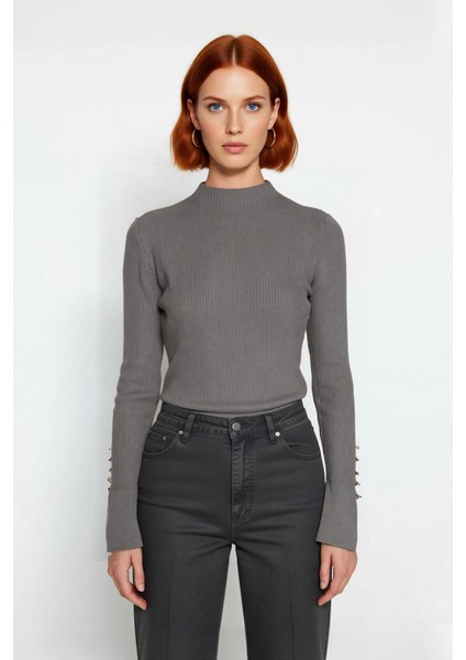 Kadın Modern Fitted Kalıp Dik Yaka Uzun Kollu Fitilli Triko Kazak Şık ve Rahat Kombinler Kaliteli fiyatları