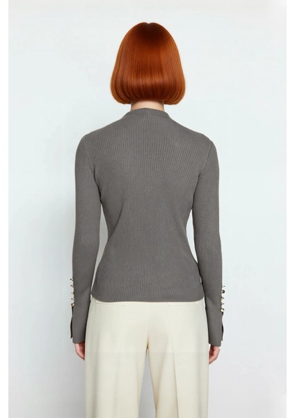 Kadın Modern Fitted Kalıp Dik Yaka Uzun Kollu Fitilli Triko Kazak Şık ve Rahat Kombinler Kaliteli modelleri