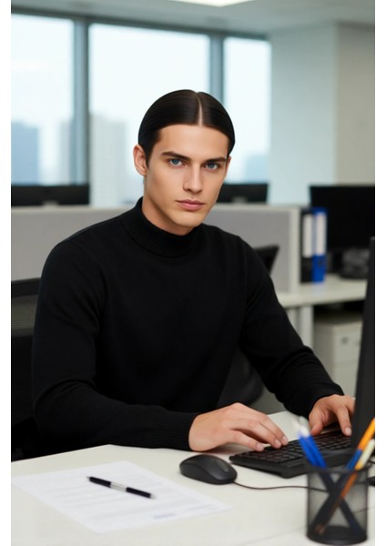 Erkek Gardırobunun Vazgeçilmezi %100 Pamuk Fitted Yarım Balıkçı Yaka Basic Kazak Konforu Kaliteli