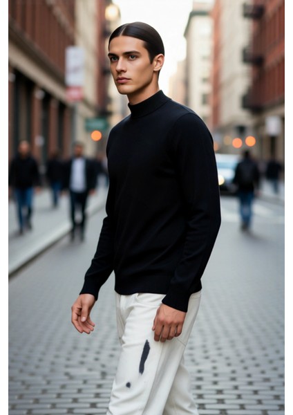 Erkek Gardırobunun Vazgeçilmezi %100 Pamuk Fitted Yarım Balıkçı Yaka Basic Kazak Konforu Kaliteli fırsatları