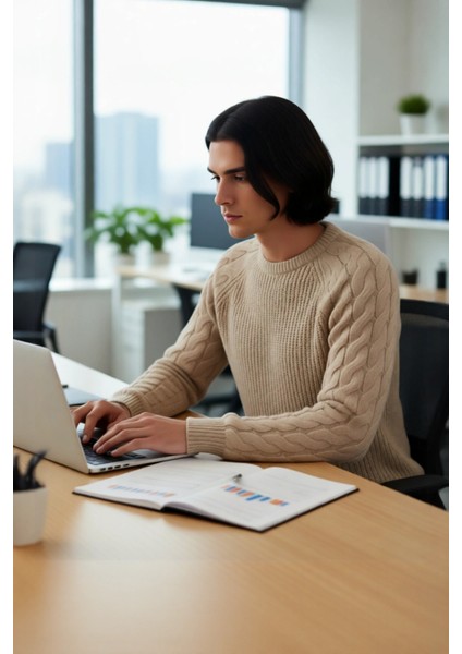 Unisex Basic Regular Kalıp Bisiklet Yaka Saç Örgü Desenli Kalın Triko Kazak Kışlık Şıklık Kaliteli