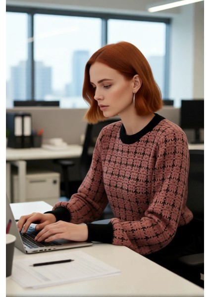 Kadın Basic Siluet Pike Dokuma Uzun Kollu Cepsiz Bisiklet Yaka Triko Kazak Günlük Şıklık Kaliteli fırsatları