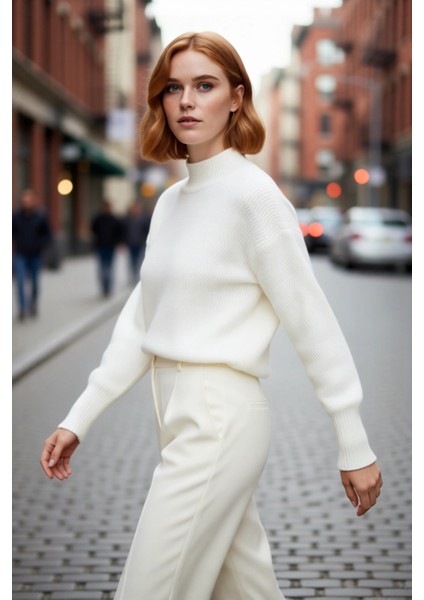 Kadın Dik Yaka Oversize Balon Kol Triko Kazak Kışlık Rahat Şık Günlük Kombinler Için Ideal modelleri