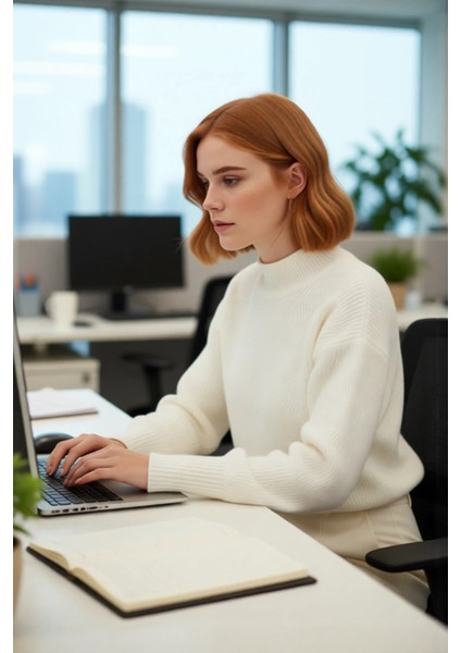 Kadın Dik Yaka Oversize Balon Kol Triko Kazak Kışlık Rahat Şık Günlük Kombinler Için Ideal fırsatları