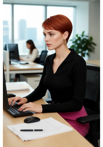 Kadınlar Için Uzun Kollu Regular Fitilli Triko Kazak Polo Yaka Detaylı Kışlık Şık Görünüm Kaliteli