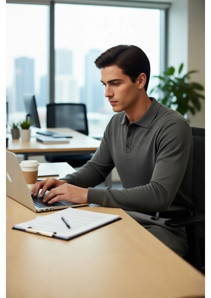 Erkek Gri Regular Polo Yaka Triko Kazak Ile Kışın Smart Casual Şıklığı Yaşayın Kaliteli Şık