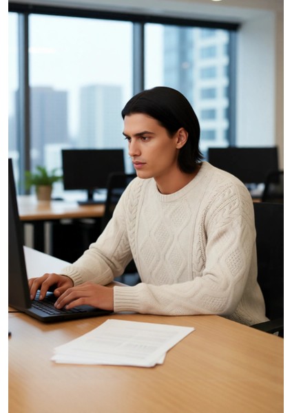 Erkek Basic Oversize Kalın Saç Örgülü Bisiklet Yaka Kazak Rahat ve Stil Sahibi Kombinler Kaliteli