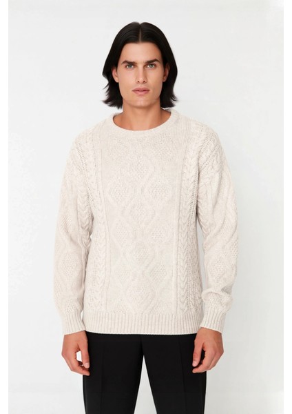 Erkek Basic Oversize Kalın Saç Örgülü Bisiklet Yaka Kazak Rahat ve Stil Sahibi Kombinler Kaliteli fiyatları