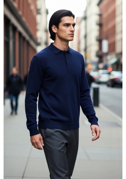 Erkek Gri Regular Polo Yaka Triko Kazak Ile Kışın Smart Casual Şıklığı Yaşayın Kaliteli Şık fırsatları