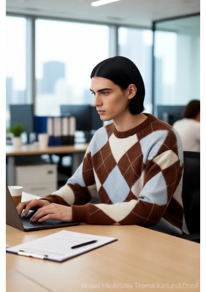 Erkek Günlük Kullanım Için Bisiklet Yaka Triko Ekose Desenli Regular Kesim Kışlık Kazak Ideal Konfor