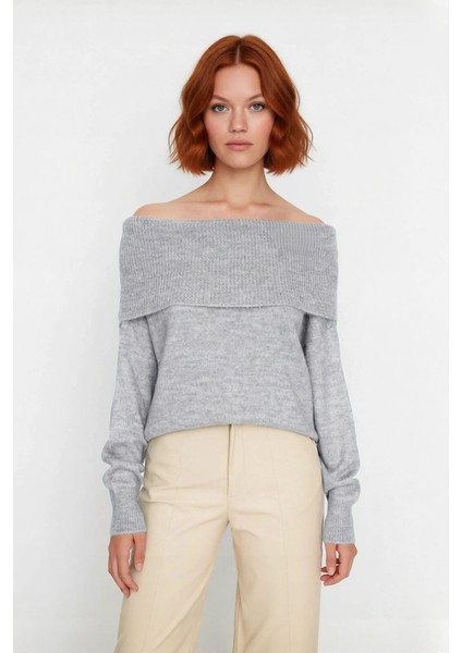 Kadın Triko Kışlık Kazak Regular Kalıp Uzun Kollu Carmen Yaka Günlük ve Şık Kombinler Için fiyatları