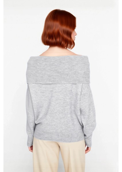 Kadın Triko Kışlık Kazak Regular Kalıp Uzun Kollu Carmen Yaka Günlük ve Şık Kombinler Için modelleri