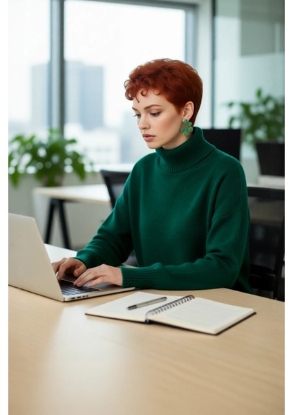 Kadın Basic Oversize Dik Yaka Triko Kazak Düşük Kol Uzun Boy Kışlık Günlük Şıklık Sunar Kaliteli fırsatları