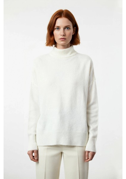 Kadın Günlük Oversize Düşük Kol Dik Yaka Uzun Triko Kazak Kışlık Şık Basic Rahatlık Sunar Kaliteli fiyatları