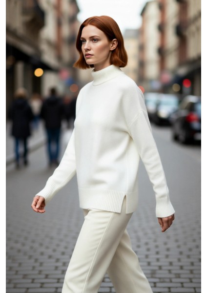 Kadın Günlük Oversize Düşük Kol Dik Yaka Uzun Triko Kazak Kışlık Şık Basic Rahatlık Sunar Kaliteli fırsatları