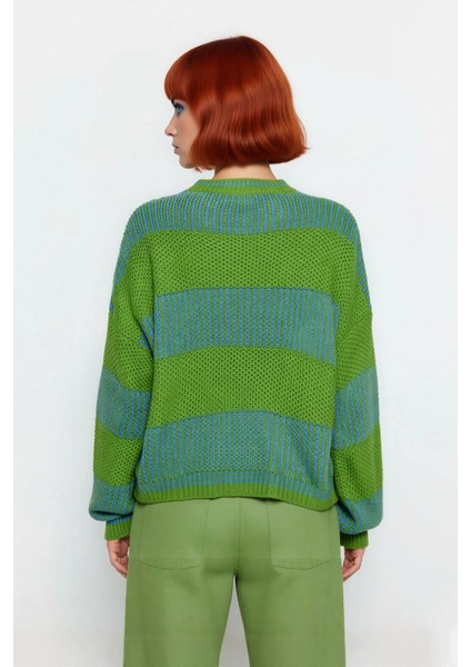 Kadın Rahat Kalıp Düşük Kol Bisiklet Yaka Renk Bloklu Akrilik Triko Kazak Günlük Kullanım Şıklığı. fiyatları