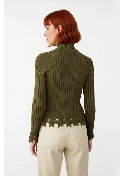 Kadın Şık Fitted Crop Uzun Reglan Kollu Dik Yaka Fitilli Triko Kazak Kış Günleri Için Ideal Model modelleri