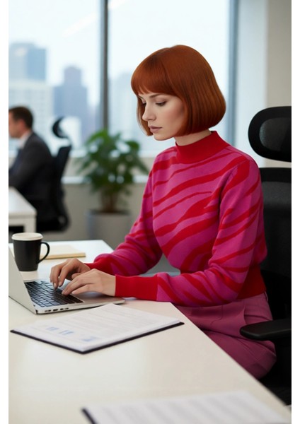 Kadın Basic Regular Kalıp Zebra Desenli Dik Yaka Crop Triko Kazak Günlük Giyimde Iddialı Kaliteli