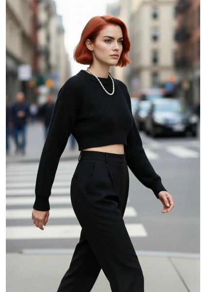 Kadın Ekru Basic Regular Kalıp Uzun Kollu Düşük Kol Triko Kazak Günlük Rahat Şıklık Için Kaliteli modelleri