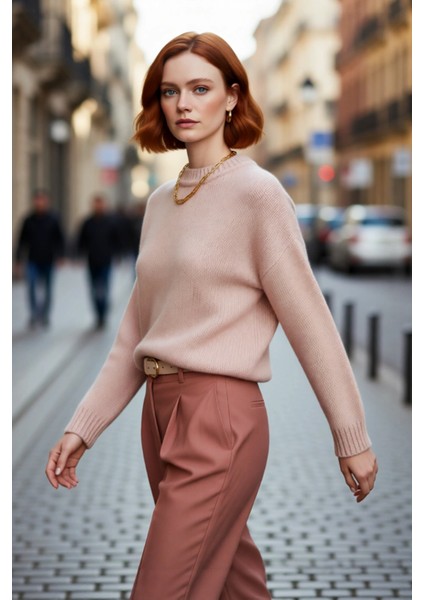 Kadın Kışlık Oversize Basic Triko Kazak Bisiklet Yaka Düşük Kollu Rahat ve Şık Günlük Stil fırsatları