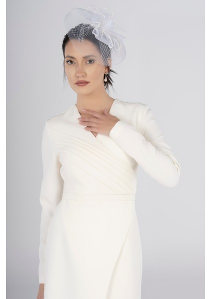 Göğsü Pliseli Beyaz Nikah Elbisesi - Söz, Nişan ve Düğün Davetlerinde Şık & Romantik Abiye