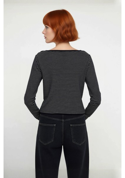 Kadın Cool Comfort Basic Çizgili Regular Kalıp Uzun Kol Triko Crop Hırka Günlük Stili Kaliteli modelleri