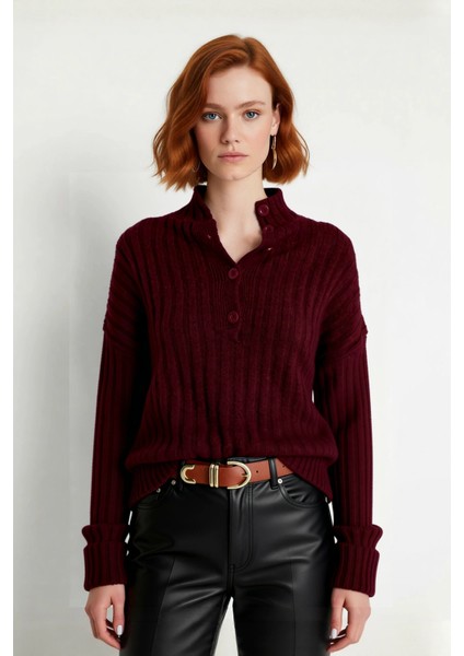 Kadın Casual Fitilli Triko Kazak Orta Kalınlık Dik Yaka Düşük Kol Rahat ve Trend Kış Stili fiyatları