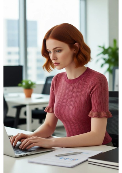 Kadın Fitted Kesim Simli Ince Triko Bluz Bisiklet Yaka Fırfır Kollu Crop Model Modern Stil