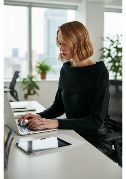 Kadın Regular Kalıp Omuz Dekolteli Düz Desen Triko Kazak Soğuk Havalar Için Şık Seçim Kaliteli fırsatları