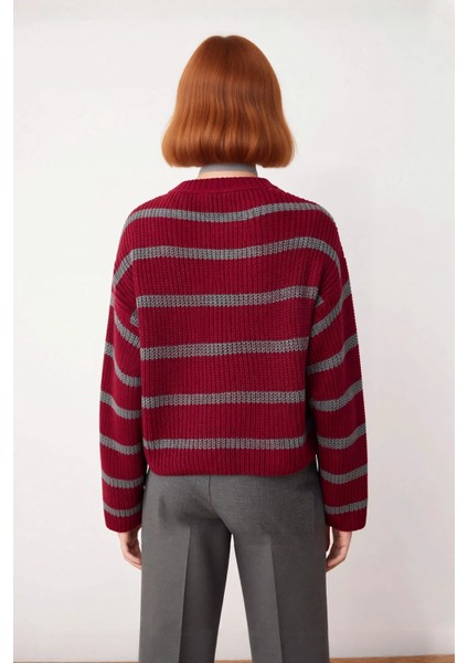 Kadın Crop Boy Akrilik Triko Kazak Bisiklet Yaka Geniş Kalıp Çizgili Soğuk Havalara Uygun Kaliteli modelleri