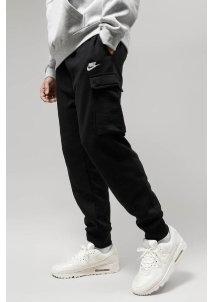 Club Fleece Cargo Erkek Siyah Şardonlu Eşofman Altı