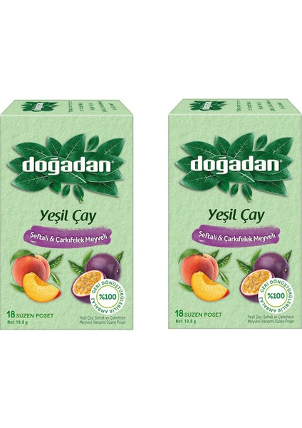Şeftali ve Çarkıfelek Meyveli Poşet Yeşil Çay 18'li x 2 Adet