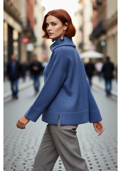 Kadın Oversize Fermuarlı Dik Yaka Triko Kazak Yumuşak Dokusuyla Günlük Konfor ve Şıklık Kaliteli fırsatları