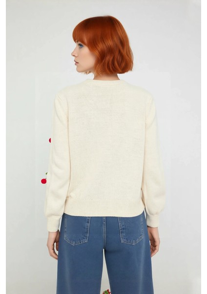 Kadın Casual Regular Kalıp Bisiklet Yaka Akrilik Uzun Kollu Nakışlı Işlemeli Triko Kazak Kaliteli modelleri