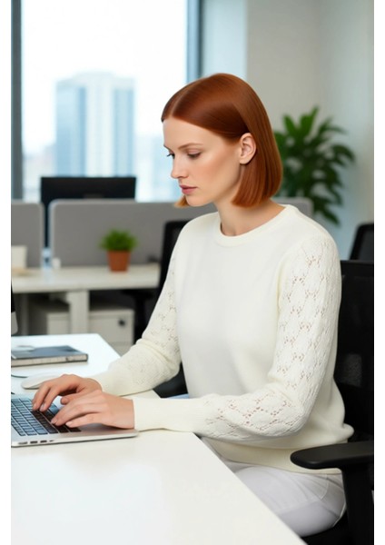 Kadın Triko Akrilik Bisiklet Yaka Ajurlu Kollu Basic Kazak Kış Ayları Için Şık ve Rahat Kaliteli