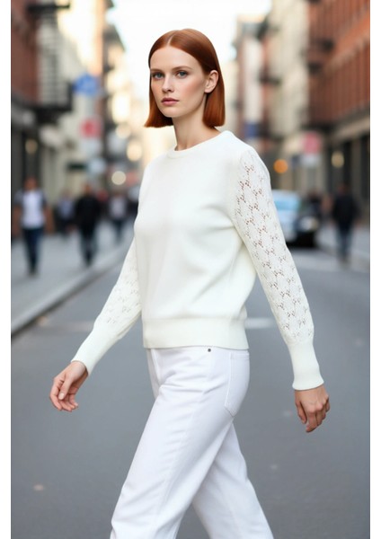 Kadın Triko Akrilik Bisiklet Yaka Ajurlu Kollu Basic Kazak Kış Ayları Için Şık ve Rahat Kaliteli fırsatları