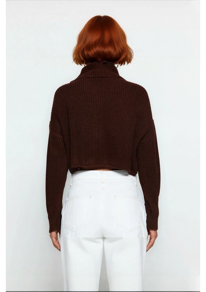 Kadın Basic Oversize Düşük Uzun Kollu Crop Fermuarlı Dik Yaka Triko Kazak Kışlık Rahat Stiller fiyatları