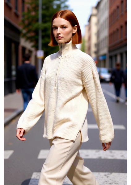 Kadın Basic Siluet Uzun Boy Düz Desen Rahat Kesim Kalın Triko Kazak Kış Kombinleri Için Kaliteli modelleri